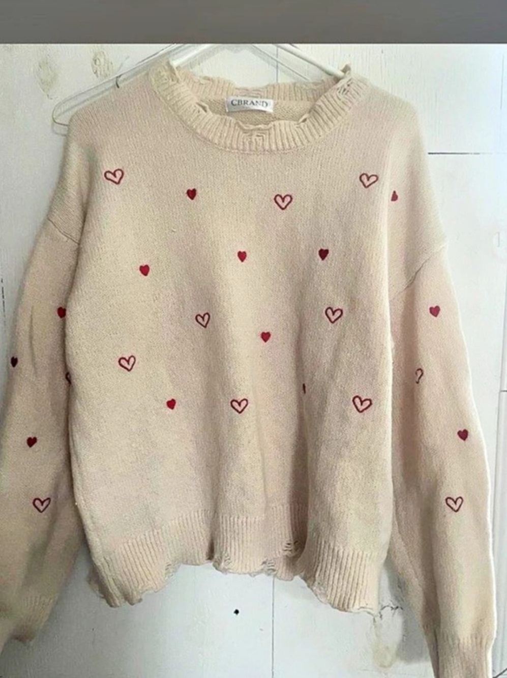 CBRAND Heart Pattern Crewneck Sweater in Beige